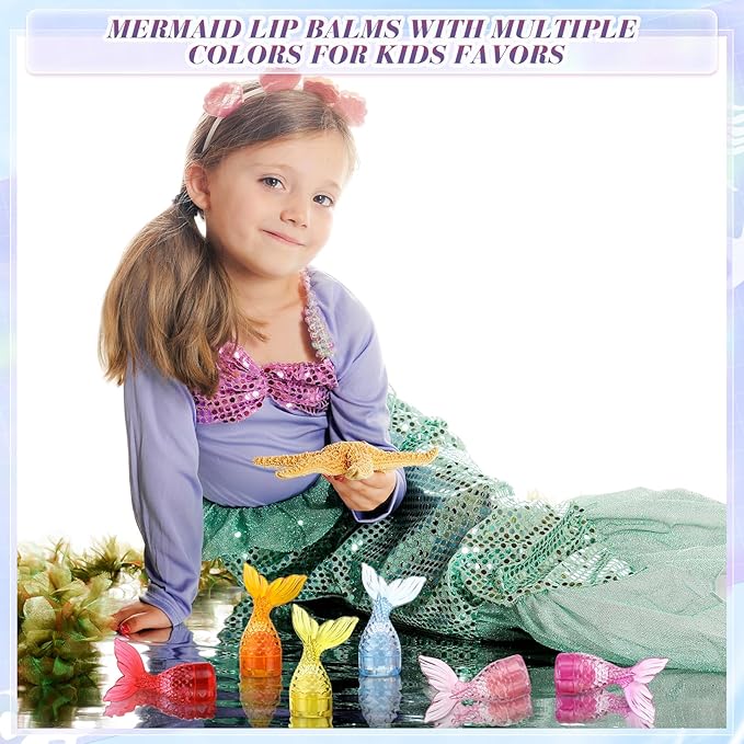24 Pcs Mermaid Girl Birthday Party Supplies Lip Balm Graduation Gifts Bulk Kids Classroom Gift Exchange Party Supplies Birthday Mermaids Themed Party Decor Gifts for Preschool Toddler Boy Girl-VivaGrace Women