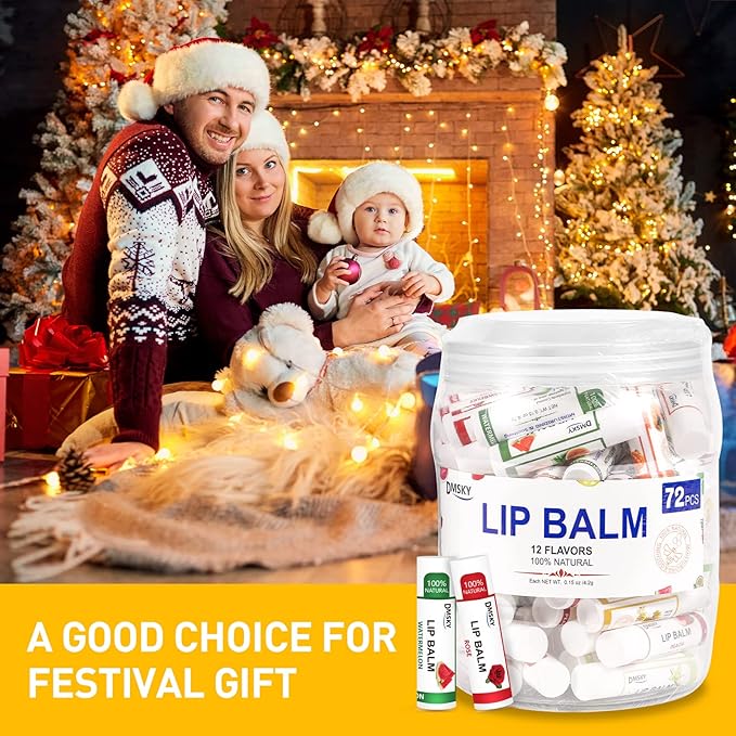 DMSKY Lip Balm Bulk 72 Pack, Lip Balm Hydrating with Vitamin E and Coconut Oil 12 Flavors, Lip Moisturizer Treatment - Party Favors Bulk Gift-VivaGrace Women