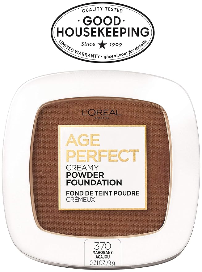L'Oreal Paris Age Perfect Creamy Powder Foundation Compact, 370 Mahogany, 0.31 Ounce-VivaGrace Women