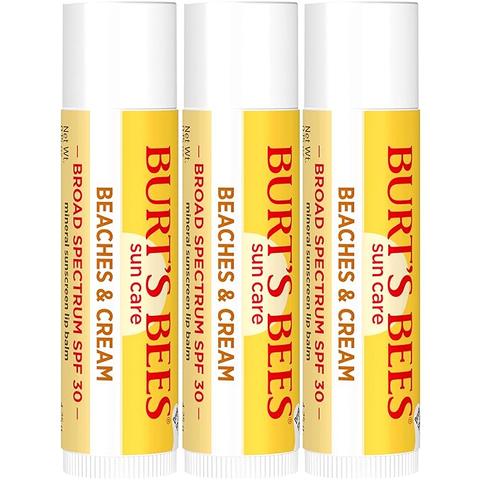 Burt’s Bees SPF 30 Lip Balm Mothers Day Gifts for Mom, Beaches and Cream, Water-Resistant Sun Care, Nano-Free Zinc Oxide Formula, Natural Origin Conditioning Lip Treatment, 3 Tubes, 0.15 oz.-VivaGrace Women