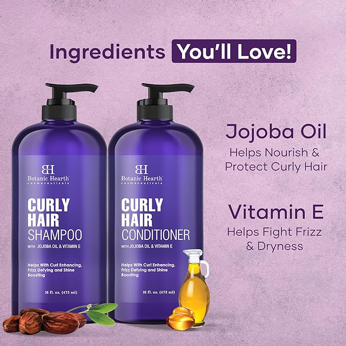 Botanic Hearth Curly Hair Shampoo and Conditioner Set For Curly Hair | Detangle, Define & Enhance Curls | With Jojoba oil & Vitamin E | Sulphate Free | 16 fl oz x 2-VivaGrace Women