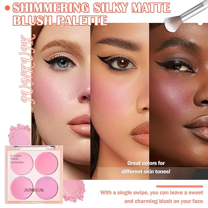 Blush Palette,Shimmer Silky Matte Blush Powder Palette,Professional Cute Face Contour Highlighter Blush Palette with Blush Makeup Brush 02-VivaGrace Women