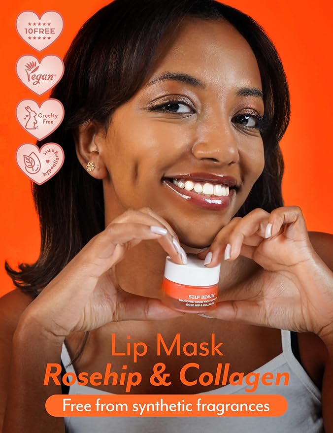 SelfBeauty Lip Mask - Rosehip & Collagen, Vegan Lip Balm, Lip Moisturizer, Overnight Hydrating Lip Treatment with Collagen Peptide, Lip Scrub Exfoliator Intensive Lip Repair, 0.51fl.oz-VivaGrace Women