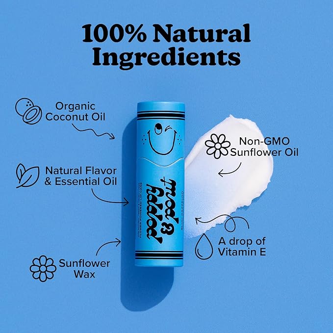 Poppy & Pout Kids Jumbo Lip Balm | All Natural Lip Balms & Moisturizers | Hydrates with Beeswax, Vitamin E, Organic Coconut Oil | Cruelty-Free | Lip Balm in Recyclable Cardboard Tube (Bloo Razzeloo)-VivaGrace Women