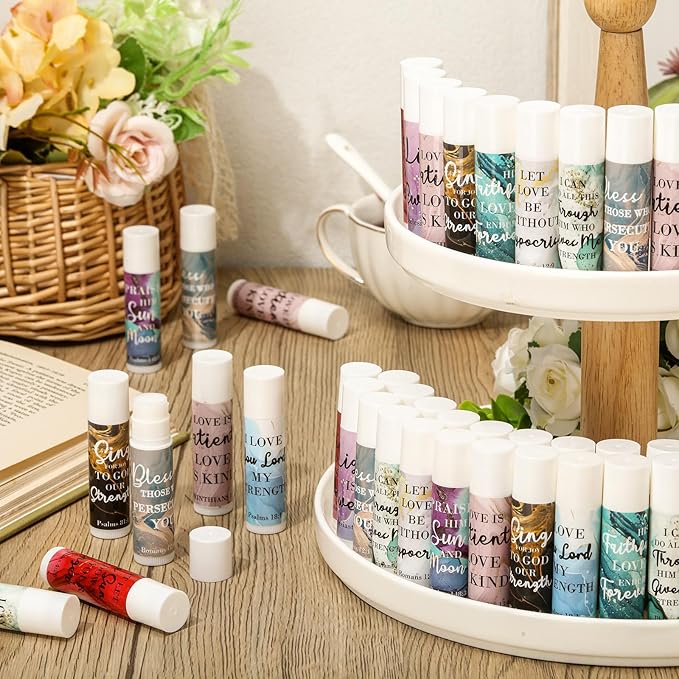 50 Pcs Lip Balm Bulk Christian Gift for Women Faith Religious Bible Verse Lip Balm Inspirational Gift Scripture Moisturizing Lip Care Product for Coworker Friend Sister Teacher (Marble Print)-VivaGrace Women