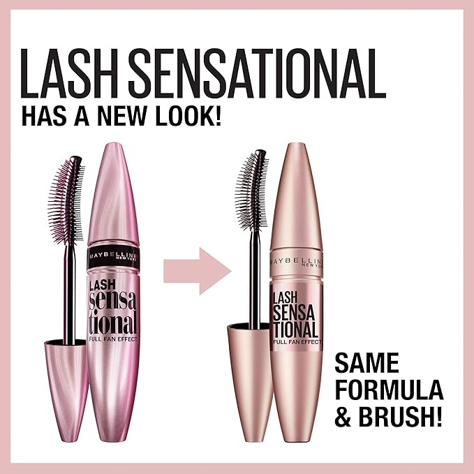 Maybelline Lash Sensational Washable Mascara, Lengthening and Volumizing for a Full Fan Effect, Midnight Black, 1 Count
