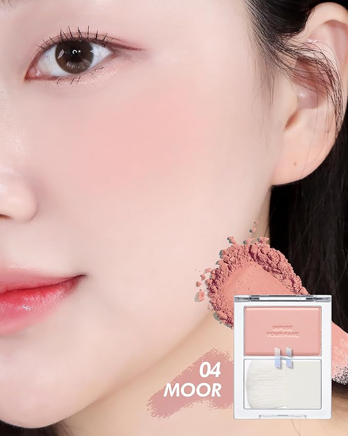 HOLIKA HOLIKA Infusing Blush with Brush - Lightweight, Smooth, Blendable Cheek Blusher, Sebum-Control, Natural Pore Coverage, Built-In Brush, Long-Lasting Pigment for Romantic Mood (04 MOOR)-VivaGrace Women