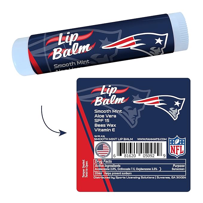 FANMATS 34708 New England Patriots Smooth Mint SPF 15 Lip Balm-VivaGrace Women