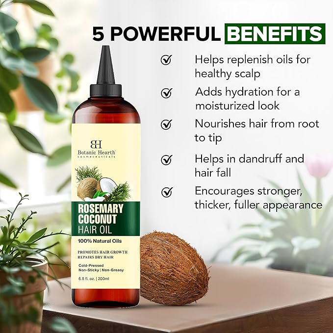 Botanic Hearth Rosemary, Coconut & Avocado Oil For Hair Growth (6.7 fl oz) Infused with Rosemary, Coconut, Biotin|Hair Oil Repairs Damaged Hair, Strengthening, Healthier Hair, Moisturizing- Hair Tonic-VivaGrace Women