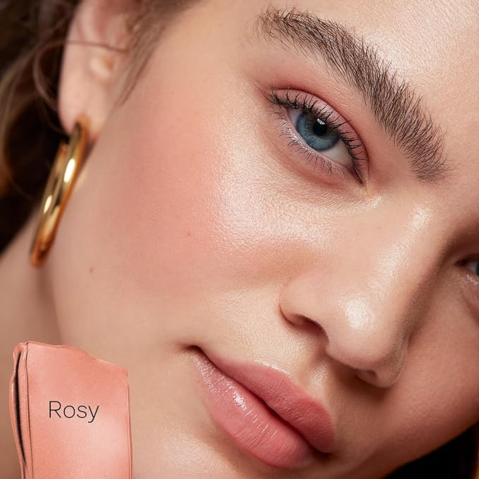 Saie Dew Blush - Lightweight Liquid Blush with a Blendable + Buildable Cream Finish - Dewy Cheek Tint with Doe Foot Wand Makeup Applicator - Soft Rose Blush - Rosy (.40 oz)-VivaGrace Women