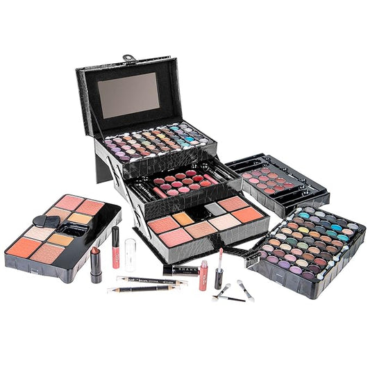 SHANY All In One Makeup Kit (Eyeshadow, Blushes, Face Powder, Lipstick, Eye liners, Makeup Pencils and Makeup Mirror - Makeup Set With Reusable Makeup Storage Box - Black-VivaGrace Women
