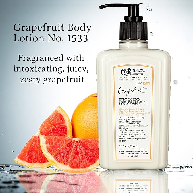 C.O. Bigelow Grapefruit Body Lotion, Village Perfumer Moisturizing Body Lotion with Aloe Vera, Borage Oil & Olive Oil, 10 Fl Oz-VivaGrace Women
