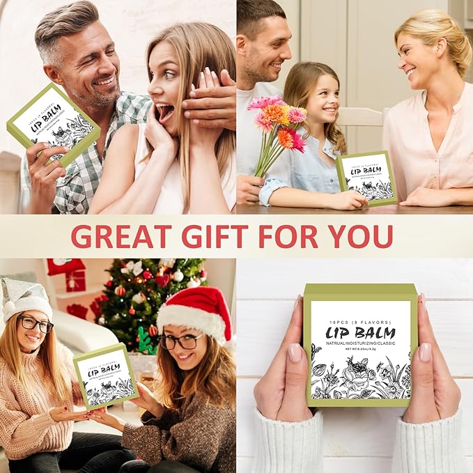 16 Pack Lip Balm, Natural Lip Balm Bulk with Vitamin E and Coconut Oil, Moisturizing Lip Balm for Dry Cracked Lips, Lip Balm for Stocking Stuffers - 8 Flavors-VivaGrace Women