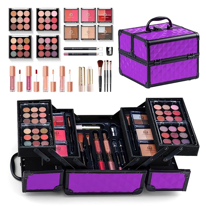 Color Nymph All in one Makeup Kit For Girls Teens, Makeup Set 4 Trays Spacious Space Train Case for Beginner with Eyeshadow Highlighter Lipgloss Blush Contour Concealer Brush Eyeliner Lipbalm-VivaGrace Women