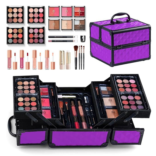 Color Nymph All in one Makeup Kit For Girls Teens, Makeup Set 4 Trays Spacious Space Train Case for Beginner with Eyeshadow Highlighter Lipgloss Blush Contour Concealer Brush Eyeliner Lipbalm-VivaGrace Women