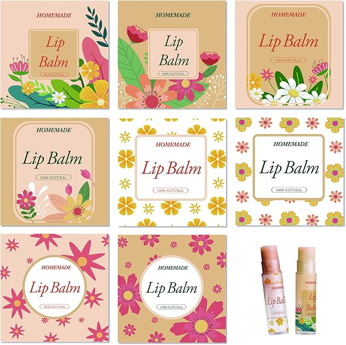 CRASPIRE Lip Balm Labels 80pcs Homemade Lip Balm Labels 2” Clear Lip Balm Labels for Tubes Printable Waterproof Lip Balm Stickers Labels for Lip Balm Handcream Candle Container（Flowers-Orange Yellow）-VivaGrace Women