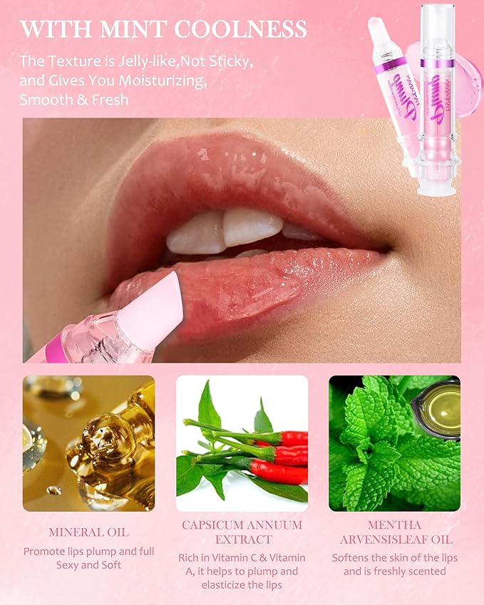 Lip Plumping Booster Lip Gloss,Plump and Pout Lip Plumper Hydrating & Volumizes Lip Wrinkles,Enhancing Plump Effect for Fuller Lips,High Shine Lip Glaze,Women's Day Makeup Gift for Women-01+02-VivaGrace Women