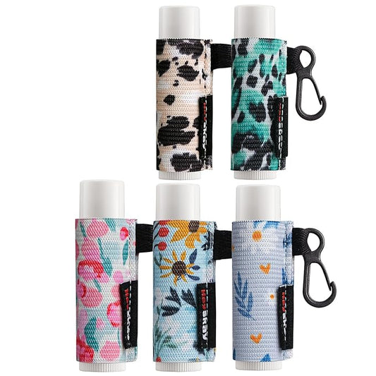 5pcs Lip Balm Holder Keychain Lipstick Sleeves Chapstick Elastic Sleeves for Men Women(Daisy/Tulip/Leo)-VivaGrace Women