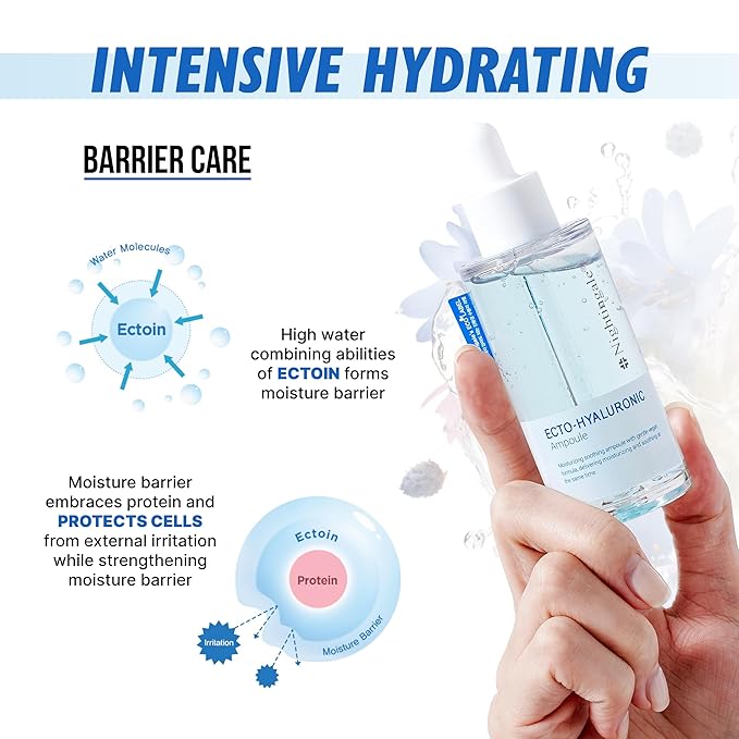 Nightingale Ecto-hyaluronic Ampoule with Hyaluronic Acid, Ectoin, Hydrating Face Serum for Dry Skin, Non-greasy formula, Hypoallergenic, Fragrance & Alcohol Free, Allergen Free, Cruelty Free, Vegan-VivaGrace Women