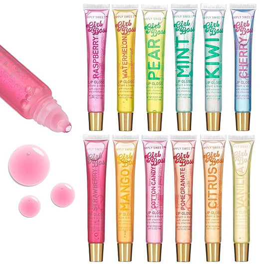 Expressions 12pc Clear Lip Gloss Pack – Lip Oils with Vitamin E and Essential Oils, Flavored Lip Gloss Clear Tubes, Hydrating Lip Glow Oil, Tinted Lip Oil, Lip Moisturizer-VivaGrace Women