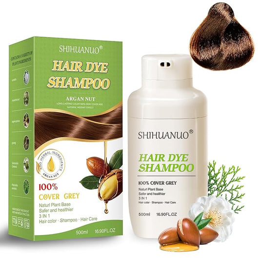 Hair Dye Shampoo 3 in 1 for Gray Hair Coverage, Argan nut Natural Shampoo Hair Dye for Women & Men/Ammonia-Free 500ml(Chestnut Brown)-VivaGrace Women