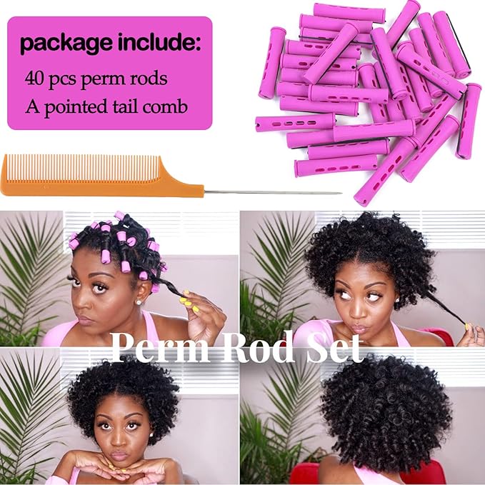 YOROSTAR Perm Rods Set for Natural Hair 40pcs Plastic Cold Wave Rods for Long Short Hair Rollers Large Hair Curling Rods for Women Purple-VivaGrace Women