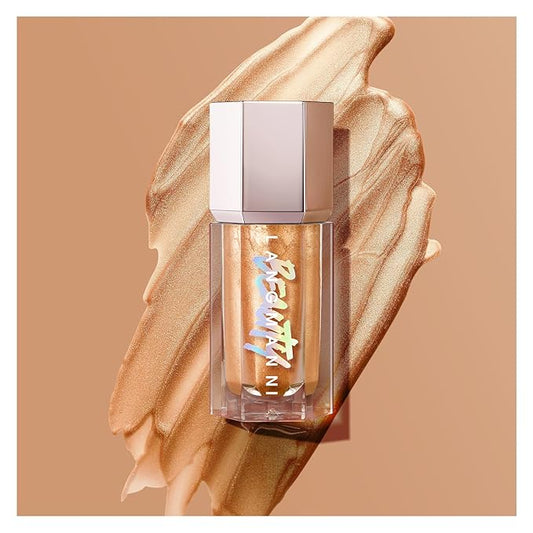 URQT Highly Pigmented Liquid Contour Highlighter - Built-in Sponge Tip Sculpted Complexion Wand Contour Natural Weightless Buildable Highlighters Contour Contouring Bronzer (#03 LIQUID GOLD)-VivaGrace Women
