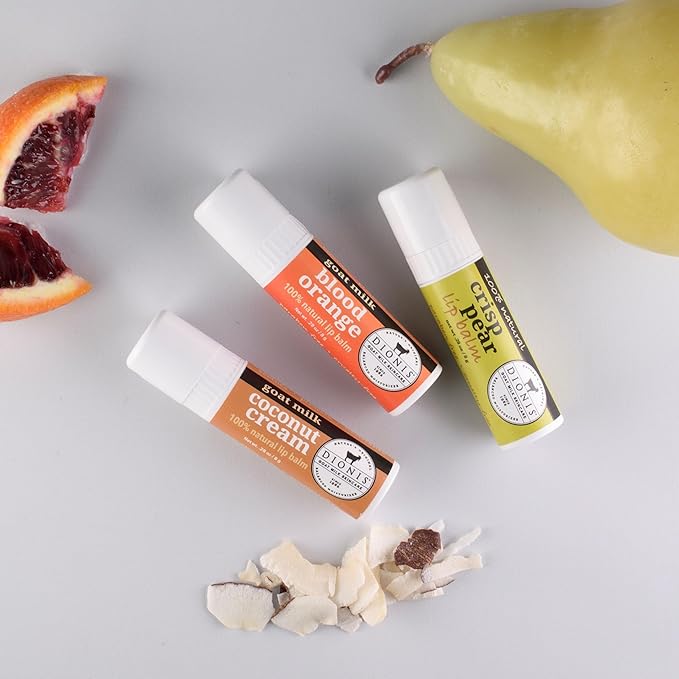 Dionis Goat Milk Skincare Fruity & Delicious Lip Balm Gift Set - Beeswax, Shea Butter & Coconut Oil Lip Care Products Made in The USA - Cruelty Free Lip Moisturizer For Dry Chapped Lips, 0.28oz 3 Pk-VivaGrace Women