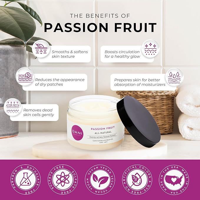 Naturals Sugar Scrub – Pure & Gentle Exfoliation with Juicy Passion Fruit Scent. Organic sugar, shea butter, and nourishing oils for smooth, soft skin – 14 oz-VivaGrace Women