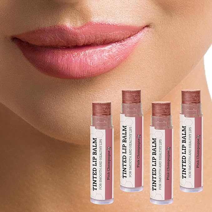 Tinted Lip Balm by Earth’s Daughter – 4 Pack of Pink Champagne Color – Beeswax, Coconut Oil, Cocoa Butter, Vitamin E – Moisturize and Beautify – Paraben Free-VivaGrace Women