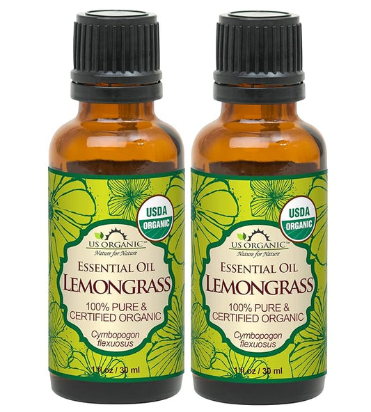 US Organic 100% Pure Lemongrass Essential Oil, USDA Certified Organic, Extracted by Steam Distillation Method, for Hair, Nail Polish Remover, Bees Attraction, and More. 30 ml, Value 2 Pack-VivaGrace Women