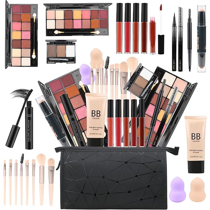 28 Pieces Makeup Kit for Women Full Kit, Eyeshadow Palette,Lip Gloss Set,Lipstick,Blush,Foundation,Concealer,Mascara,Eyebrow Pencil,Include Makeup Brush Set,Professional Makeup Kit for Teens-VivaGrace Women