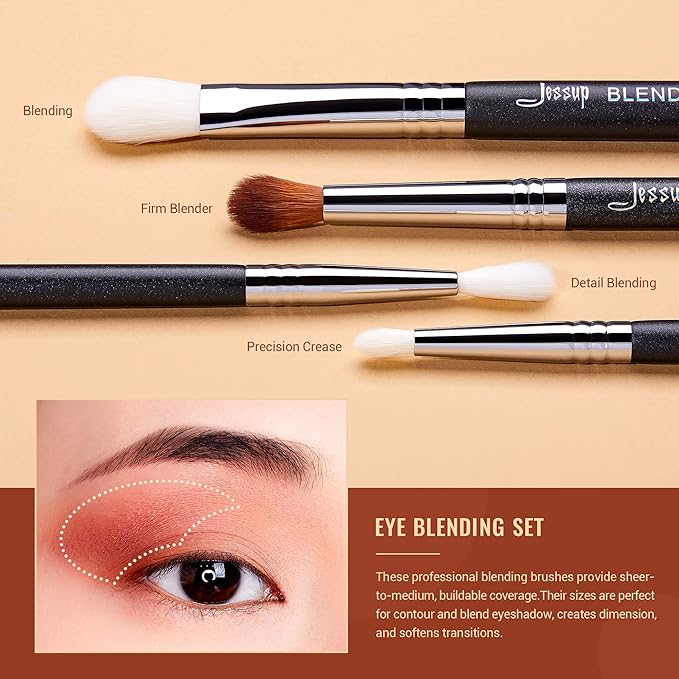 Jessup Eye Makeup Brushes Set Professional Blending Brush for Makeup Eyeshadow 13pcs Premium Synthetic Blender Brush Makeup Black T338-VivaGrace Women