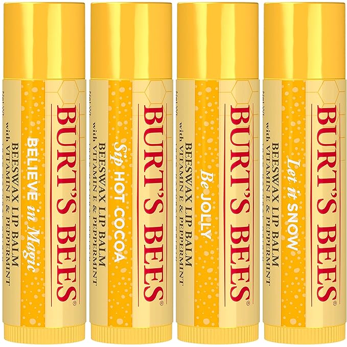 Burt's Bees Christmas Gifts, 4 Lip Balm Stocking Stuffers Products, Jingle Balms Set - Classic Beeswax Moisturizing Lip Balm-VivaGrace Women