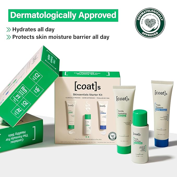 Coats Skinsentials Starter Bundle – Travel-Size Cleanser 1 oz, Toner 1 oz & Moisturizer 1 oz – 3-Step Regimen Prevents Breakouts and Protects Skin Barrier with Ceramides, For Women and Men-VivaGrace Women