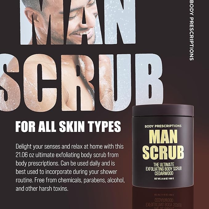 Body Prescriptions Men’s Exfoliating Body Scrub – Ultimate Skin Cleansing Wash in Jar with Twist-Top Lid, For All Skin Types, 21 Ounce (Pack of 4), Cedarwood-VivaGrace Women