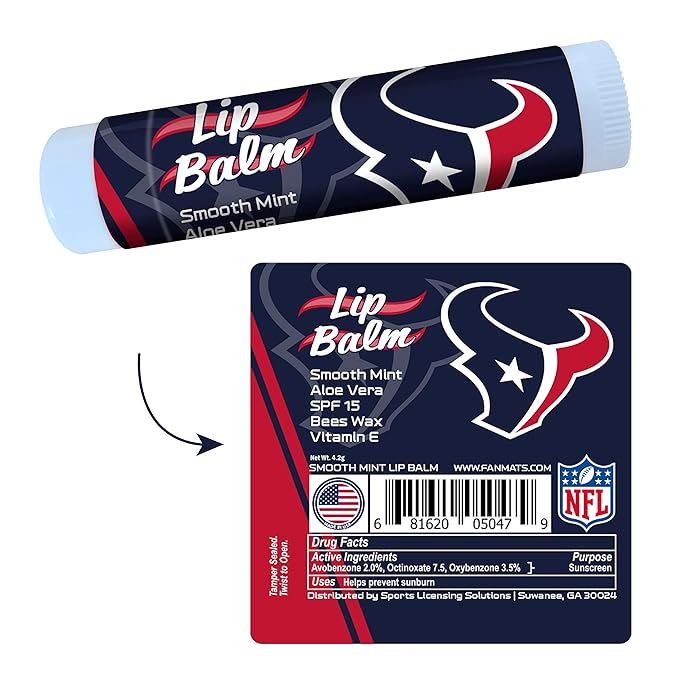 FANMATS 34663 Houston Texans Smooth Mint SPF 15 Lip Balm-VivaGrace Women