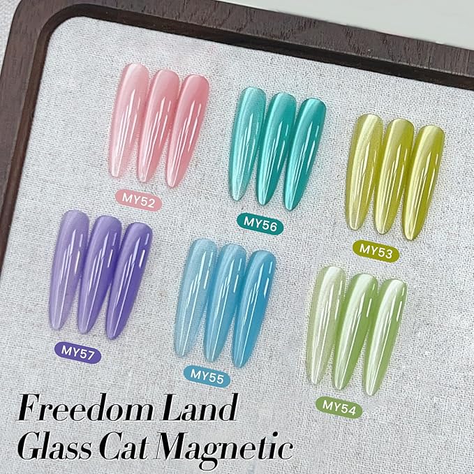 BORN PRETTY Magnetic Gel Nail Polish Pastel Water Light Cat Magnetic Eye Gel Jelly Glass Crystal Magnetic Gel Polish Glitter Shimmer Auroras Magnetic Gel Nail Art Manicure Kit 6PCS-VivaGrace Women