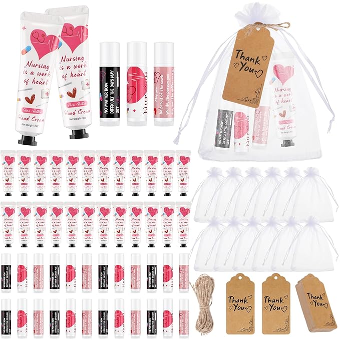 Nurse Appreciation Gifts Set Thank You Gifts Lip Balm Hand Cream for Dry Cracked Hands with Organza Bags Thank You Tags Jute for Party Holiday Nurse' Day(24 Sets)-VivaGrace Women