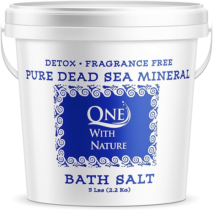 One With Nature 100% Pure Dead Sea Salt for Bath, 5lb Unscented. Dead Sea Salt is high in Essential Minerals, Such as Magnesium, Sulfur, Zinc, Potassium. Exfoliates, Nourishes Skin, Helps Restore pH-VivaGrace Women
