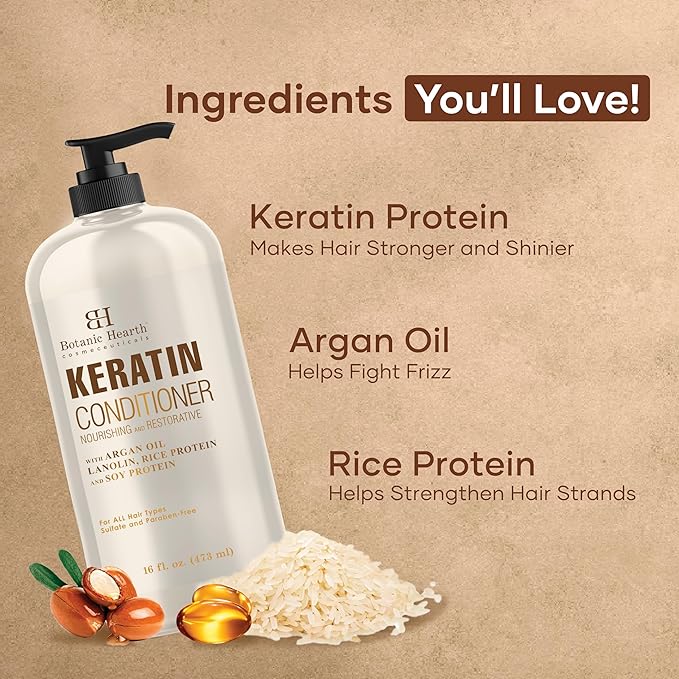 Botanic Hearth Keratin Conditioner with Argan Oil - Sulfate-Free Hair Treatment for All Hair Types, Normal, Dry or Damaged, Color Treated - 16 fl oz-VivaGrace Women