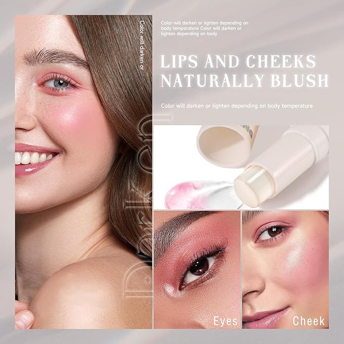 2PCS Color Changing Blush Stick for Cheeks Makeup,Clear Blush PH Temperature Change Magic Pink Cream Blusher Waterproof Multi-Use Lips and Face Tint,Matte Finish Natural Lightweight Jelly-VivaGrace Women