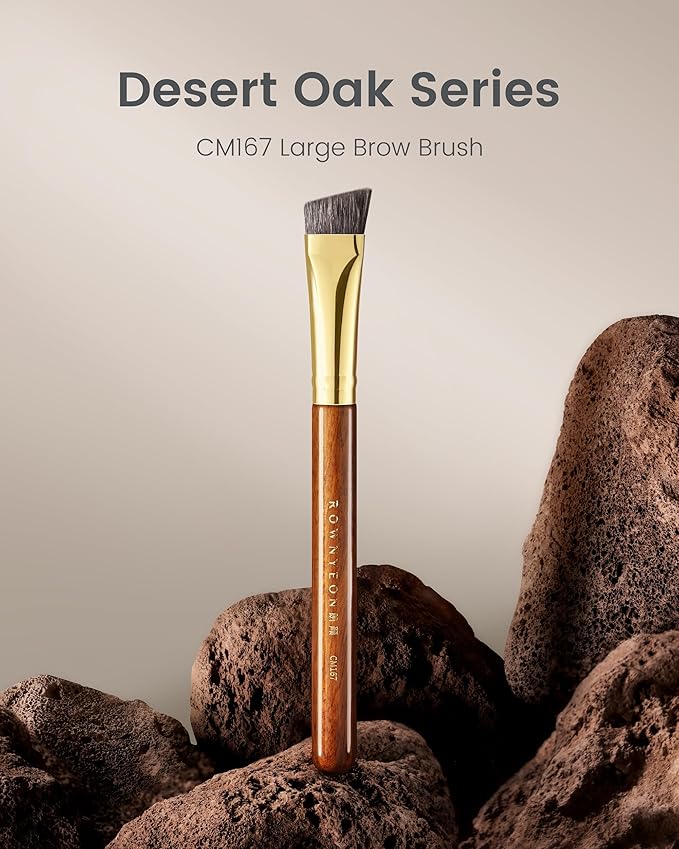 Desert Oak Series Flat Angled Eyebrow Brush - Straight Edge Design for Natural Hair-Like Strokes, 50% Weasel & Goat Hair Blend, Ebana Handle & Brass Ferrule (CM 167)-VivaGrace Women