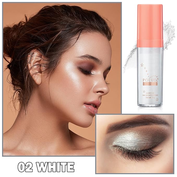 Polvo De Hadas Highlighter Powder Stick Body Shimmer Glitter Makeup, High Gloss Sparkle Highlight Powder for Face Eyes Lips Hair Body Cosmetic Tiktok Makeup - White Moonbeam-VivaGrace Women