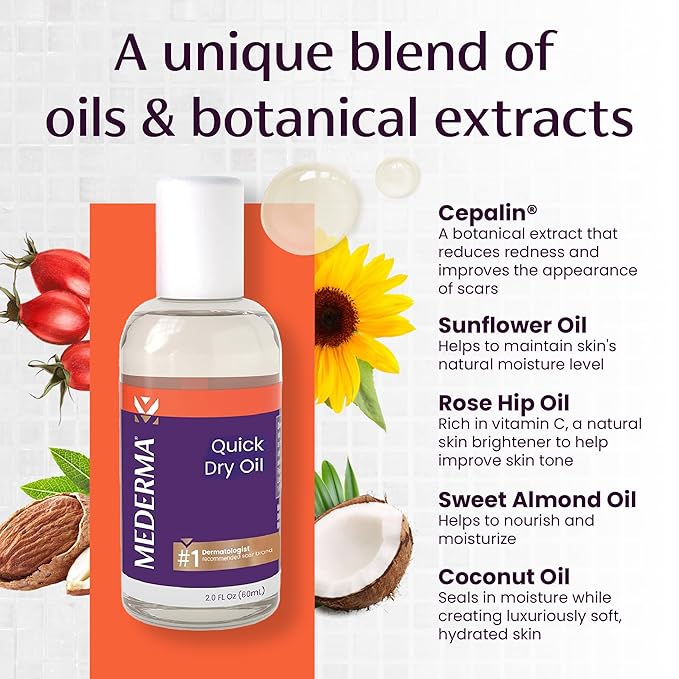 Mederma Quick Dry Oil, Scar and Stretch Mark Treatment, Helps to Improve the Appearance of Scars and Stretch Marks, with Natural Botanical Extracts, Paraben Free, Fast-Absorbing, 2.02oz (60ml)-VivaGrace Women
