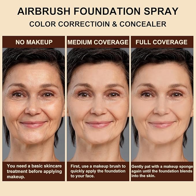 AirBrush Foundation Spray Set, Spray Foundation Makeup and Hydrating Face Primer Kit, Longwear Waterproof Liquid Matte Foundation Mist for Flawless Look, Brush and Sponge Include (#4 Warm Beige)-VivaGrace Women