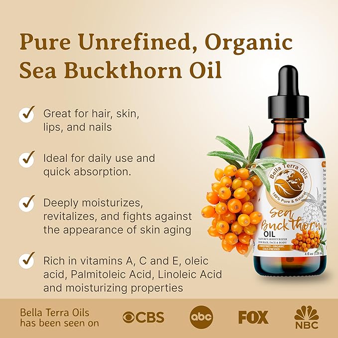 Bella Terra Oils - Organic Sea Buckthorn Oil 8oz - Cold-Pressed Treasure, Bursting with Omega-3 & Omega-6, A Radiant Glow in Every Bottle-VivaGrace Women