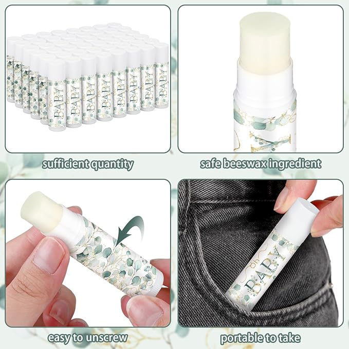 50 Pack Sage Green Baby Shower Lip Balm Party Supplies Bulk for Girls Guests Boys Neutral Baby Shower Gifts Gender Reveal Favors Prizes Souvenirs Winners Thank You Appreciation Gifts-VivaGrace Women