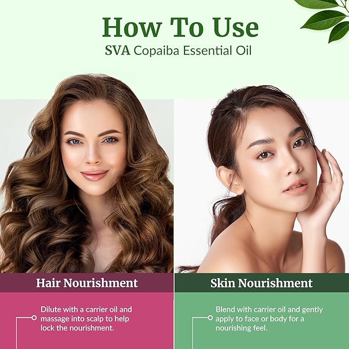 SVA Copaiba Essential Oil – 4 Fl Oz – 100% Natural Copaiba Oil - for Diffuser, Hair Care, Face, Skin Care, Aromatherapy, Scalp and Body Massage, Soap and Candle Making – with Dropper-VivaGrace Women