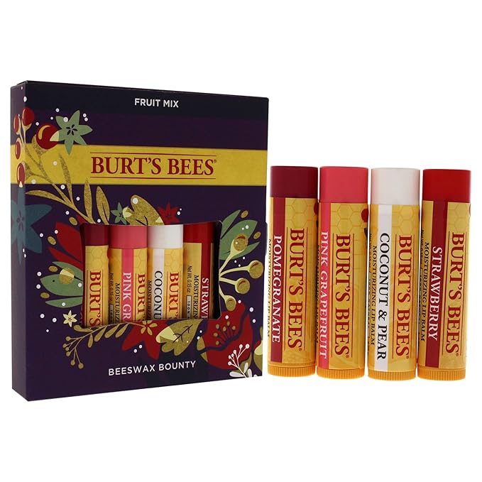Burt’s Bees Holiday Gift, 4 Lip Balm Stocking Stuffer Products, Beeswax Fruit Set - Pomegranate, Sweet Mandarin, Coconut and Pear & Watermelon (Old Version)-VivaGrace Women